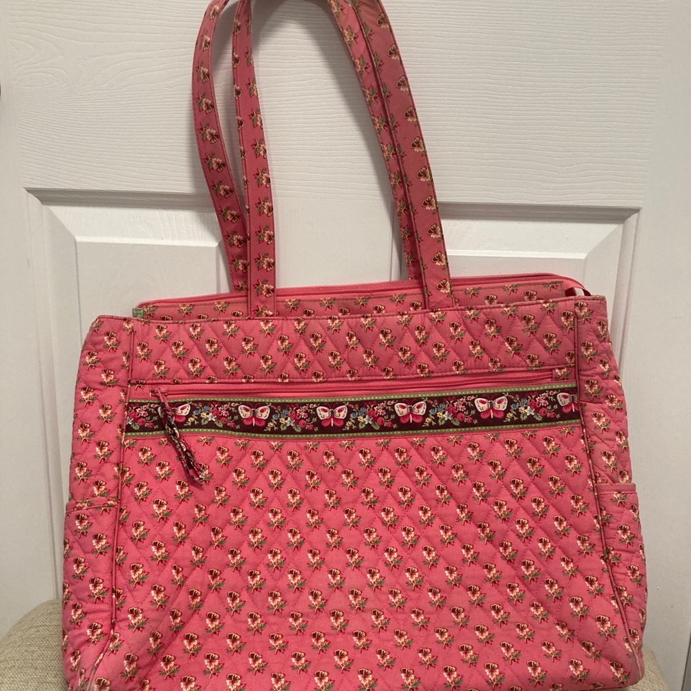 Vera Bradley retired pink pansy pattern and computer bag style bag